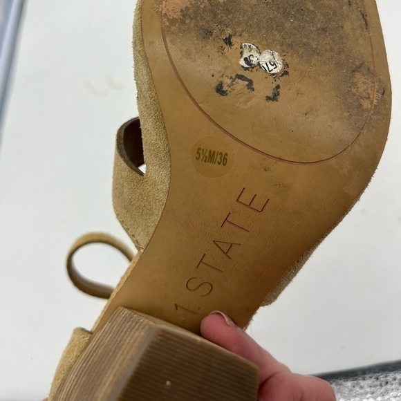 1. State Women’s Nallay Tan Genuine Suede Block Heel Ankle Strap Sandal Heels - Picture 13 of 14